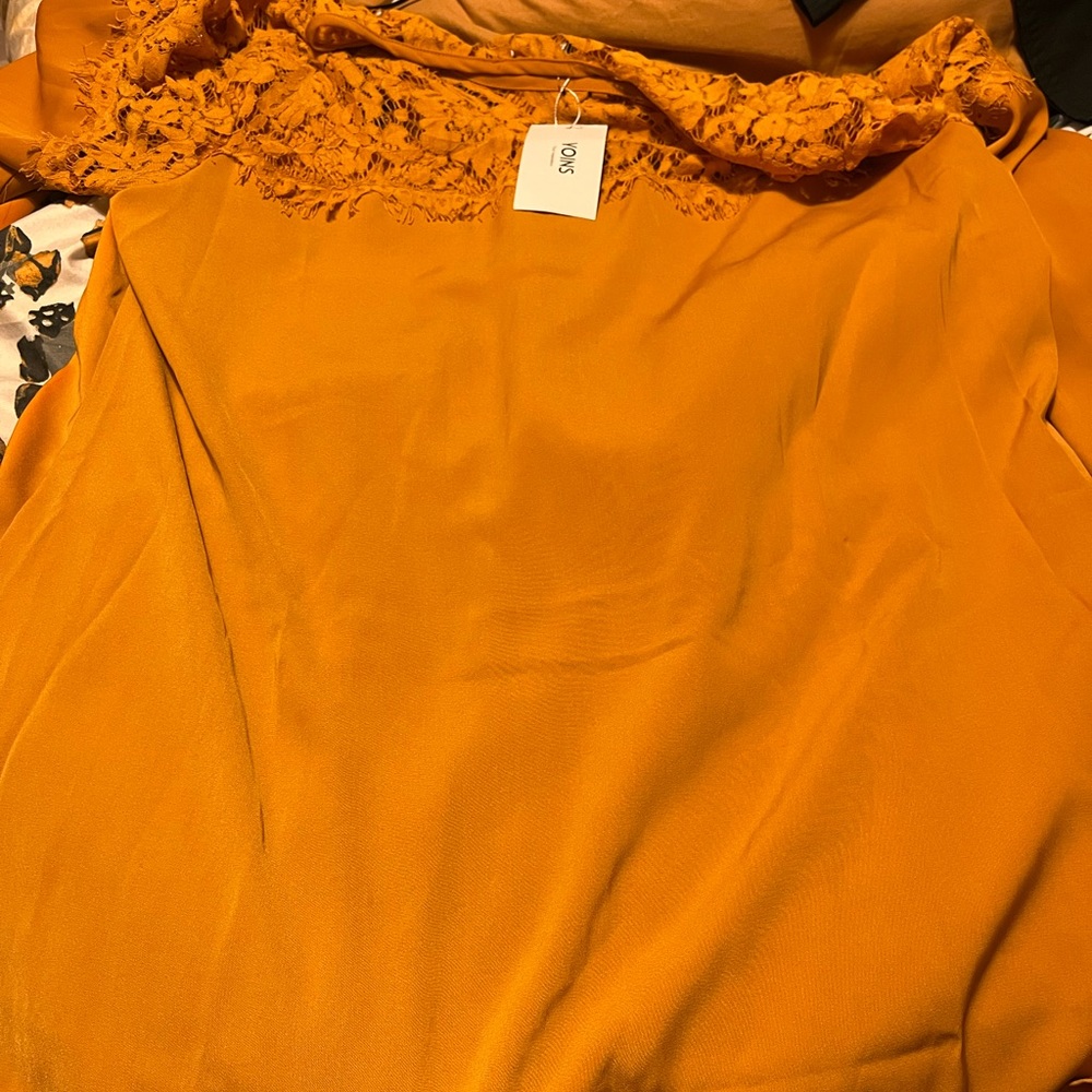 Yellow Yoins long sleeved Dress  with flower lace on chest area.